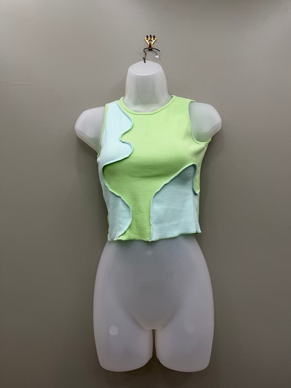 Baevely Y2K Colorblock Tank Top Small Lime Green Blue Asymmetrical 2000s